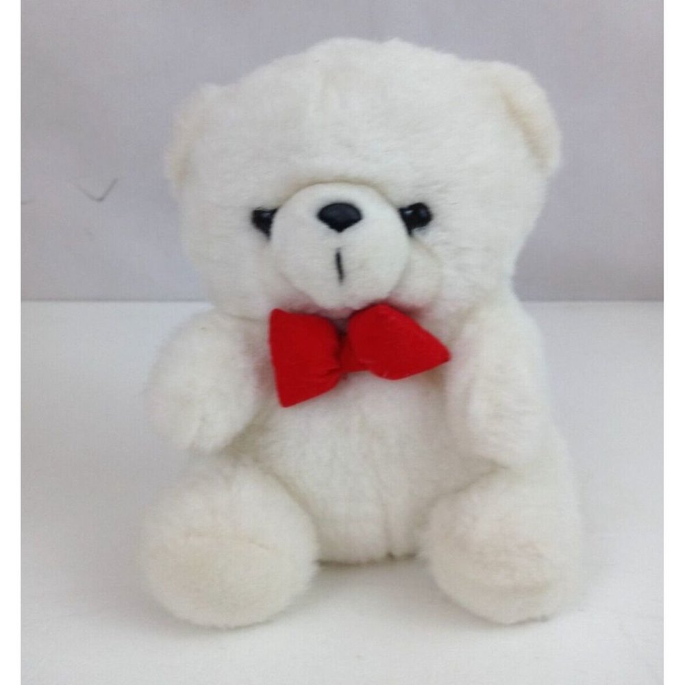 Vintage Steven Smith White Teddy Bear With Red Puffy Bow 6" Plush